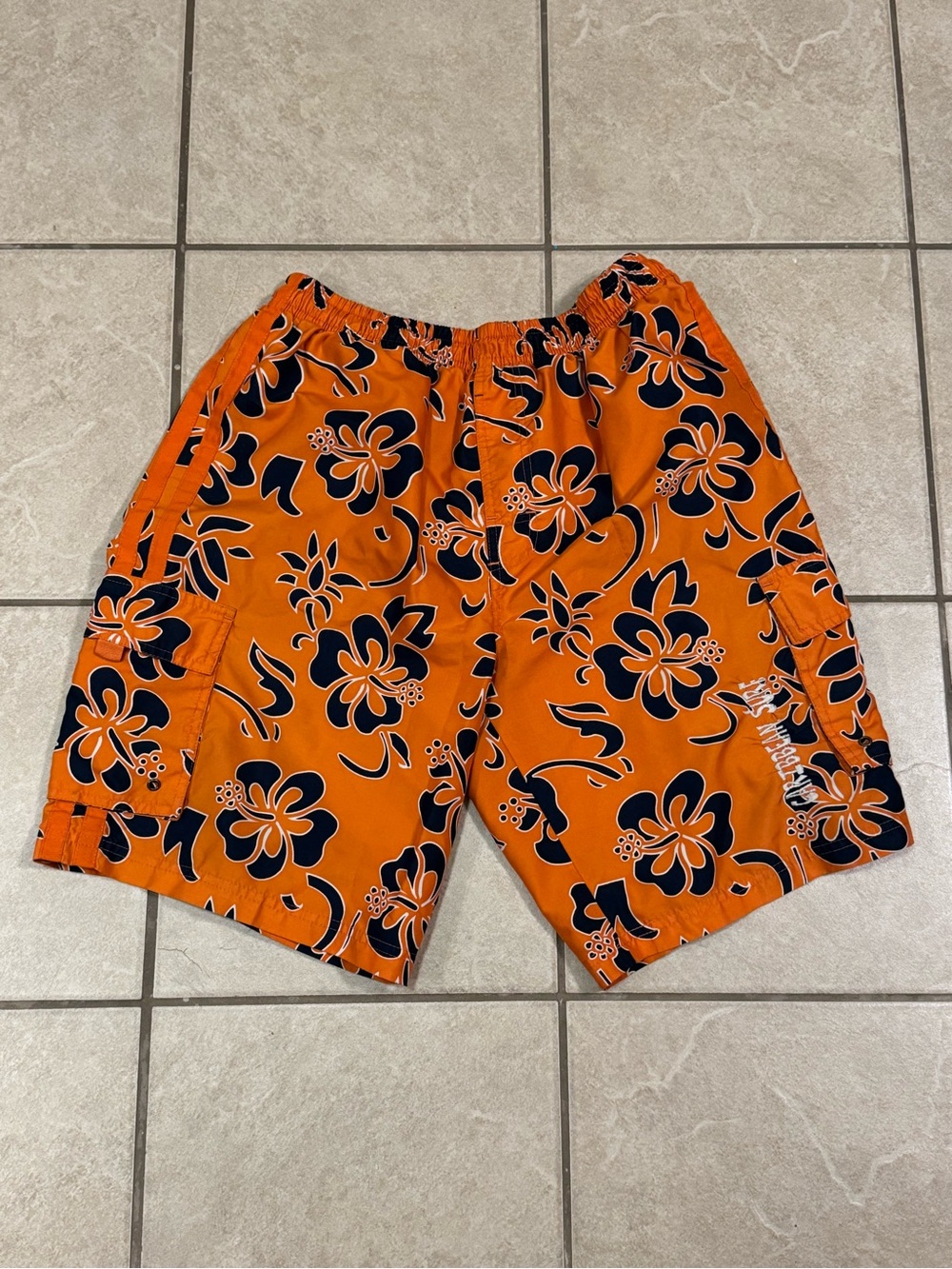 Men's Orange Size Medium Caribbean Surf Floral Swim Trunks